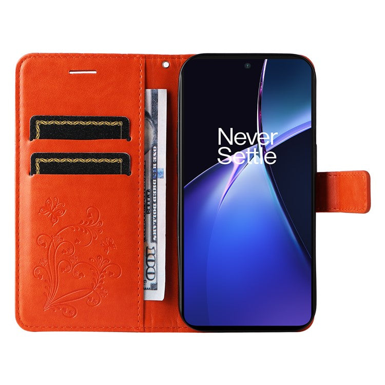 KT Imprinting Flower Series-2 For OnePlus Nord CE4 Lite 5G / Oppo K12x 5G (China) Case Floral Butterfly Leather Phone Cover Card Holder - Orange