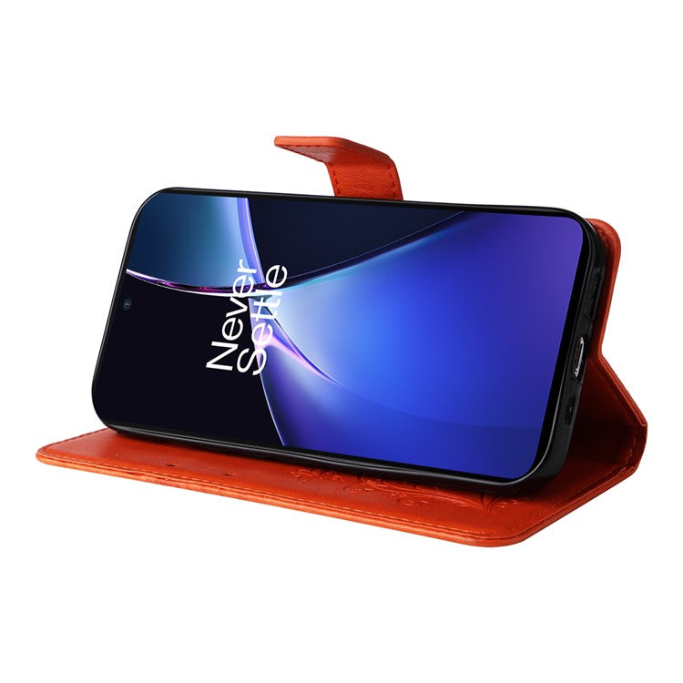 KT Imprinting Flower Series-2 For OnePlus Nord CE4 Lite 5G / Oppo K12x 5G (China) Case Floral Butterfly Leather Phone Cover Card Holder - Orange