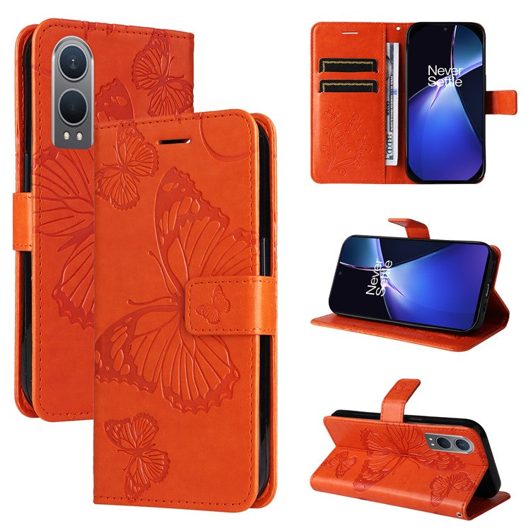 KT Imprinting Flower Series-2 For OnePlus Nord CE4 Lite 5G / Oppo K12x 5G (China) Case Floral Butterfly Leather Phone Cover Card Holder - Orange