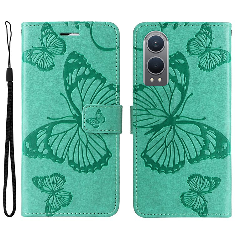 KT Imprinting Flower Series-2 For OnePlus Nord CE4 Lite 5G / Oppo K12x 5G (China) Case Floral Butterfly Leather Phone Cover Card Holder - Green