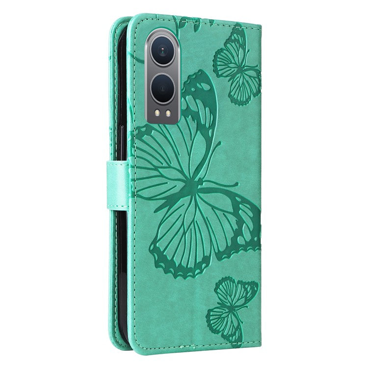 KT Imprinting Flower Series-2 For OnePlus Nord CE4 Lite 5G / Oppo K12x 5G (China) Case Floral Butterfly Leather Phone Cover Card Holder - Green