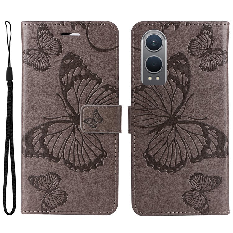 KT Imprinting Flower Series-2 For OnePlus Nord CE4 Lite 5G / Oppo K12x 5G (China) Case Floral Butterfly Leather Phone Cover Card Holder - Grey