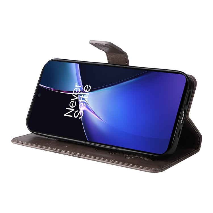 KT Imprinting Flower Series-2 For OnePlus Nord CE4 Lite 5G / Oppo K12x 5G (China) Case Floral Butterfly Leather Phone Cover Card Holder - Grey