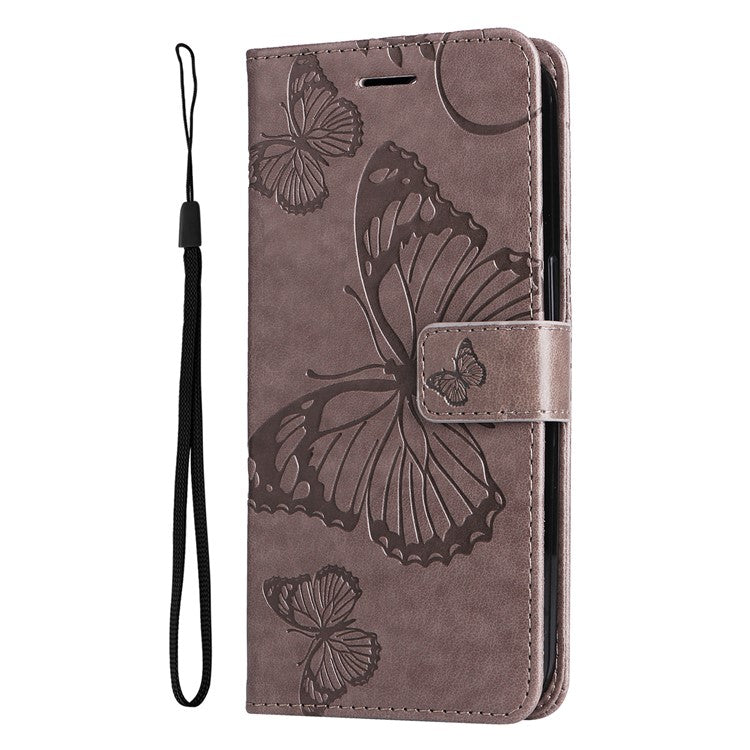 KT Imprinting Flower Series-2 For OnePlus Nord CE4 Lite 5G / Oppo K12x 5G (China) Case Floral Butterfly Leather Phone Cover Card Holder - Grey