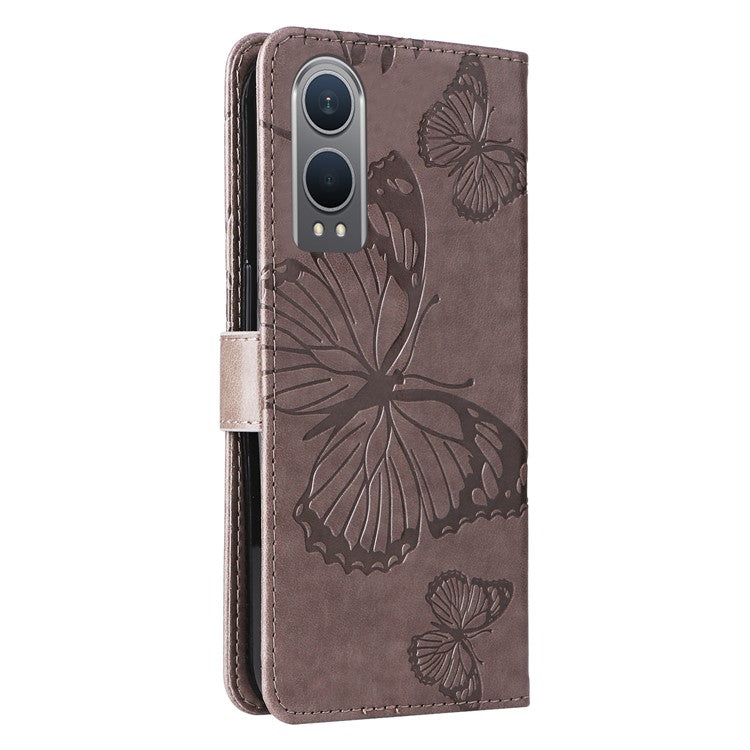 KT Imprinting Flower Series-2 For OnePlus Nord CE4 Lite 5G / Oppo K12x 5G (China) Case Floral Butterfly Leather Phone Cover Card Holder - Grey