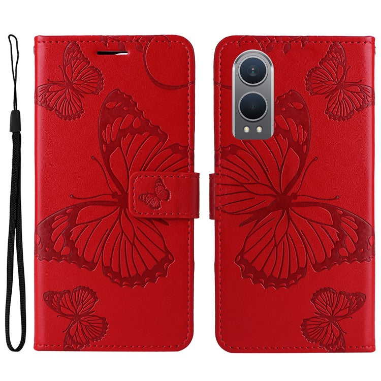 KT Imprinting Flower Series-2 For OnePlus Nord CE4 Lite 5G / Oppo K12x 5G (China) Case Floral Butterfly Leather Phone Cover Card Holder - Red