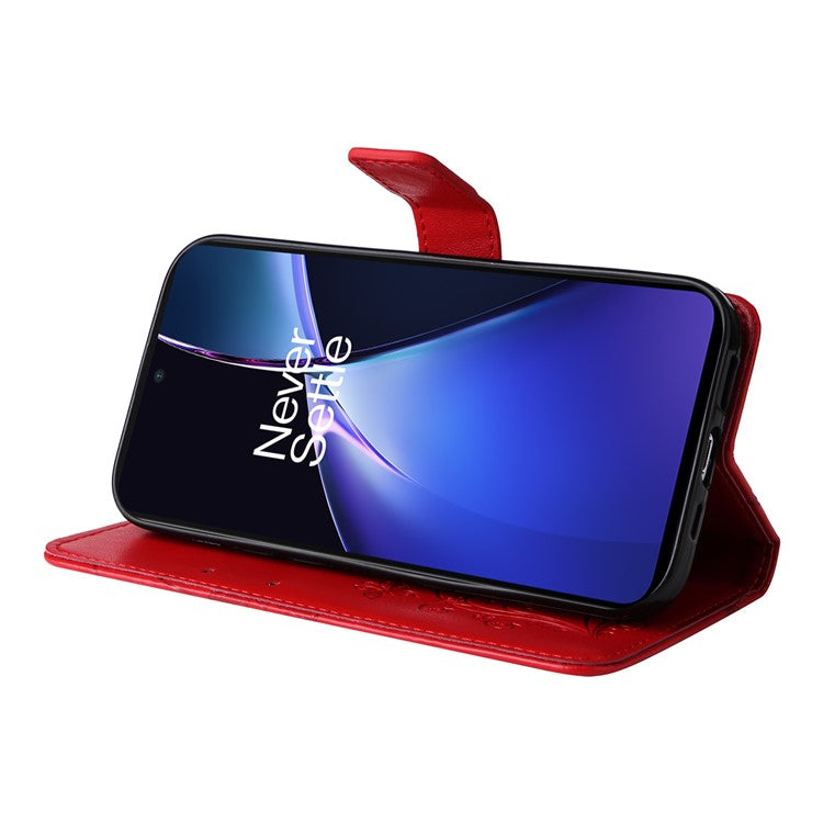 KT Imprinting Flower Series-2 For OnePlus Nord CE4 Lite 5G / Oppo K12x 5G (China) Case Floral Butterfly Leather Phone Cover Card Holder - Red