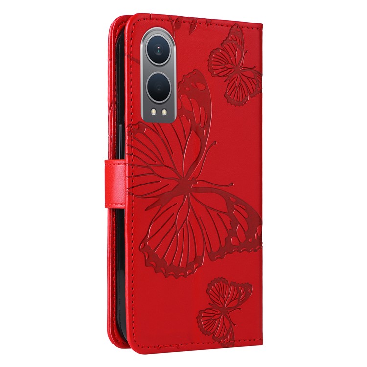 KT Imprinting Flower Series-2 For OnePlus Nord CE4 Lite 5G / Oppo K12x 5G (China) Case Floral Butterfly Leather Phone Cover Card Holder - Red