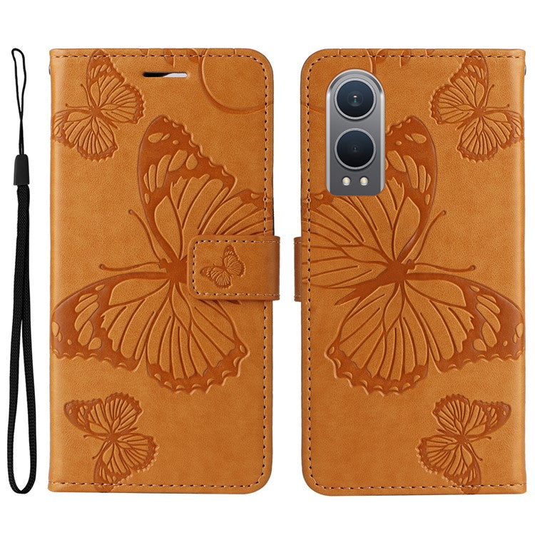 KT Imprinting Flower Series-2 For OnePlus Nord CE4 Lite 5G / Oppo K12x 5G (China) Case Floral Butterfly Leather Phone Cover Card Holder - Yellow