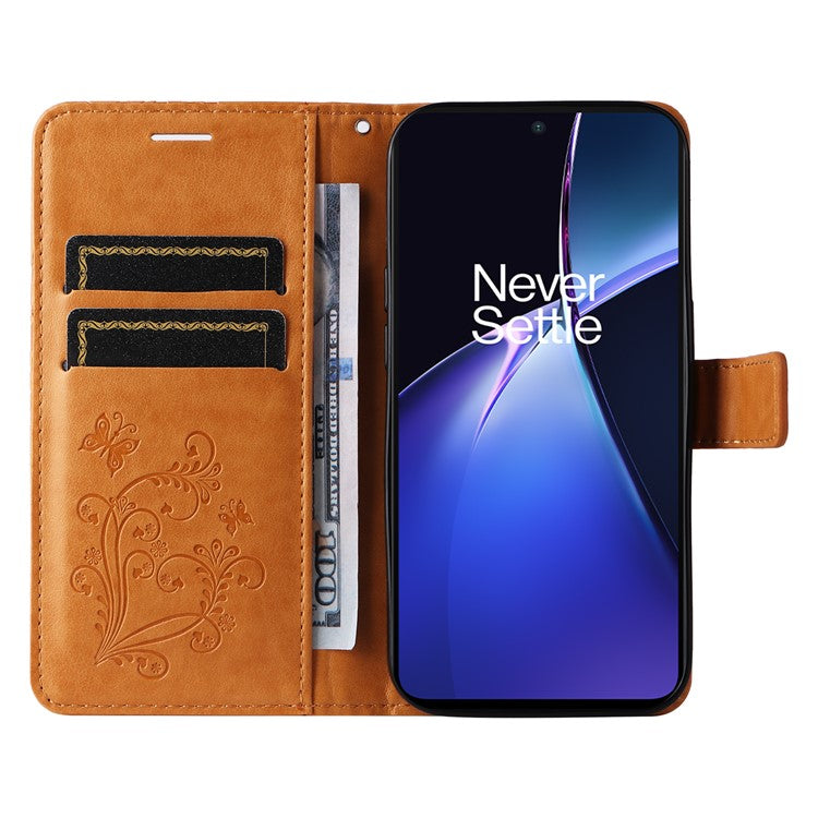 KT Imprinting Flower Series-2 For OnePlus Nord CE4 Lite 5G / Oppo K12x 5G (China) Case Floral Butterfly Leather Phone Cover Card Holder - Yellow