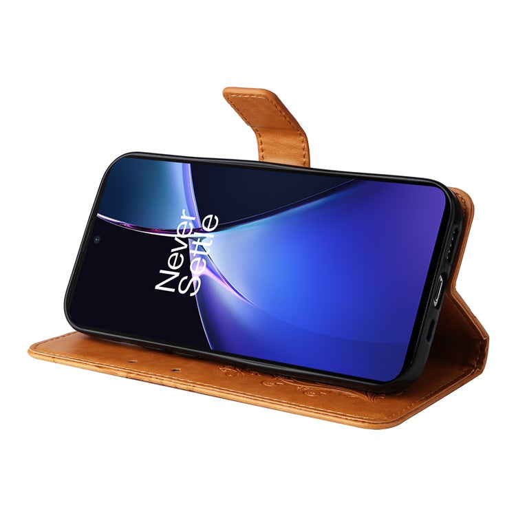 KT Imprinting Flower Series-2 For OnePlus Nord CE4 Lite 5G / Oppo K12x 5G (China) Case Floral Butterfly Leather Phone Cover Card Holder - Yellow