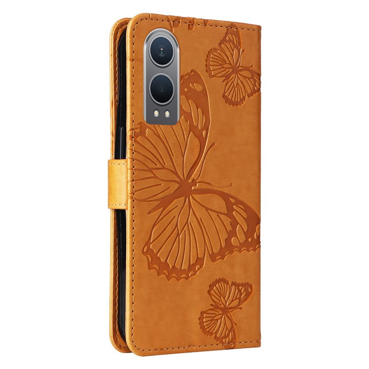 KT Imprinting Flower Series-2 For OnePlus Nord CE4 Lite 5G / Oppo K12x 5G (China) Case Floral Butterfly Leather Phone Cover Card Holder - Yellow