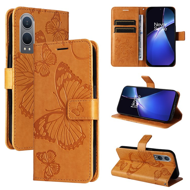 KT Imprinting Flower Series-2 For OnePlus Nord CE4 Lite 5G / Oppo K12x 5G (China) Case Floral Butterfly Leather Phone Cover Card Holder - Yellow