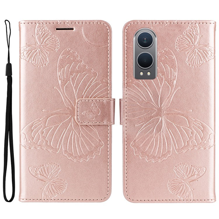 KT Imprinting Flower Series-2 For OnePlus Nord CE4 Lite 5G / Oppo K12x 5G (China) Case Floral Butterfly Leather Phone Cover Card Holder - Rose Gold