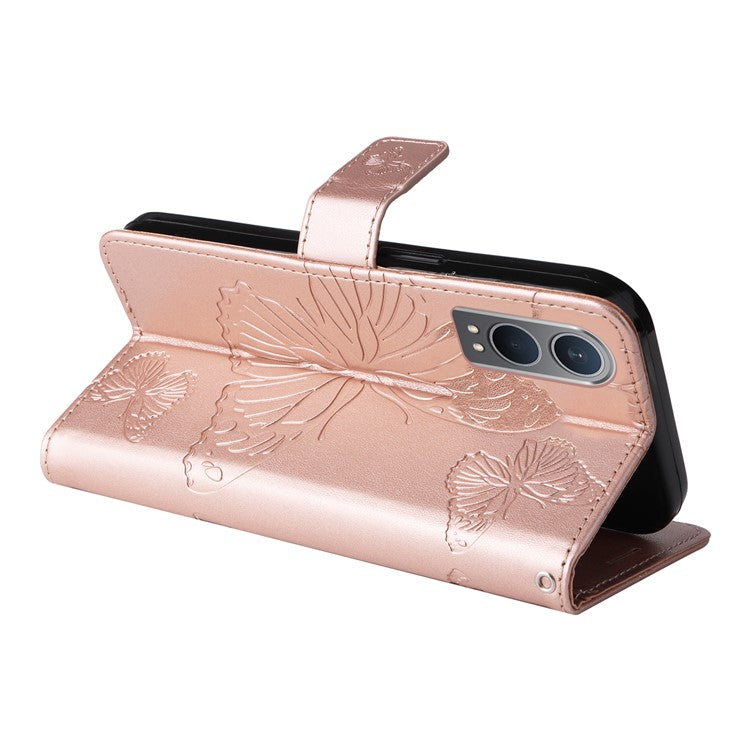 KT Imprinting Flower Series-2 For OnePlus Nord CE4 Lite 5G / Oppo K12x 5G (China) Case Floral Butterfly Leather Phone Cover Card Holder - Rose Gold