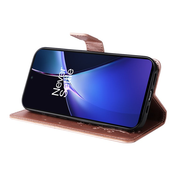 KT Imprinting Flower Series-2 For OnePlus Nord CE4 Lite 5G / Oppo K12x 5G (China) Case Floral Butterfly Leather Phone Cover Card Holder - Rose Gold