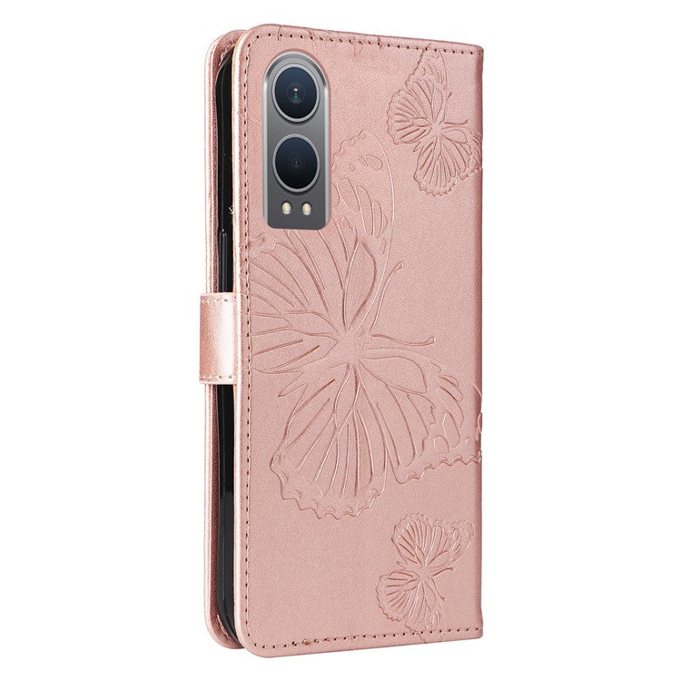 KT Imprinting Flower Series-2 For OnePlus Nord CE4 Lite 5G / Oppo K12x 5G (China) Case Floral Butterfly Leather Phone Cover Card Holder - Rose Gold