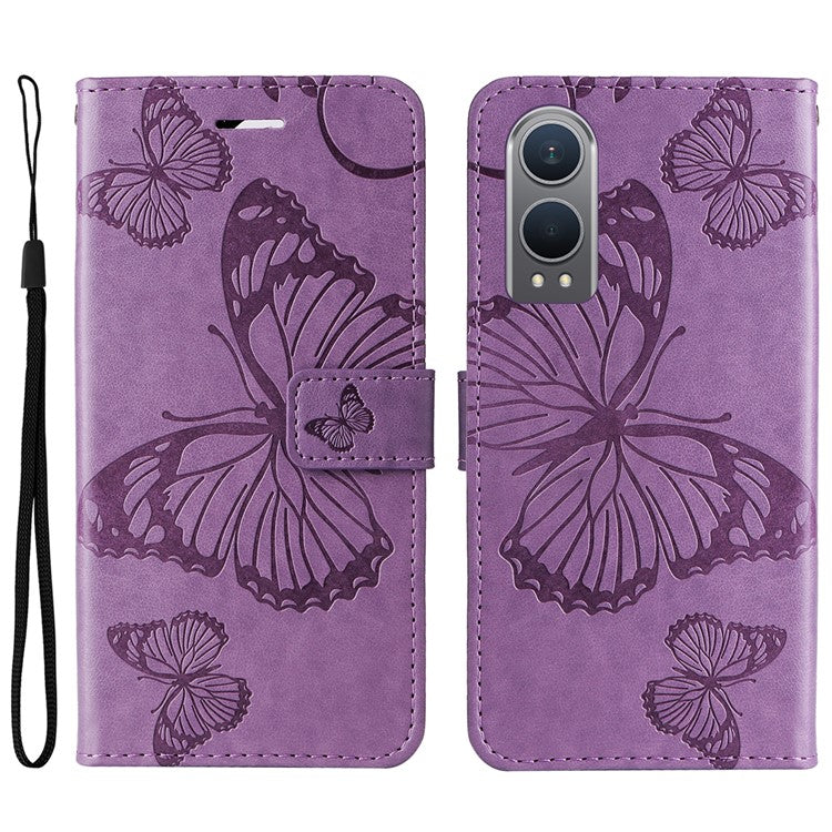 KT Imprinting Flower Series-2 For OnePlus Nord CE4 Lite 5G / Oppo K12x 5G (China) Case Floral Butterfly Leather Phone Cover Card Holder - Light Purple