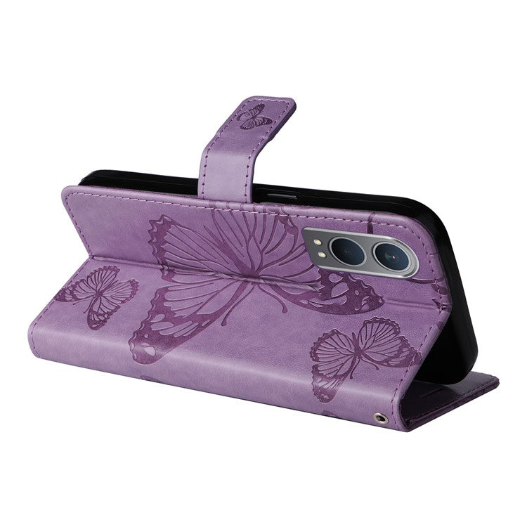 KT Imprinting Flower Series-2 For OnePlus Nord CE4 Lite 5G / Oppo K12x 5G (China) Case Floral Butterfly Leather Phone Cover Card Holder - Light Purple