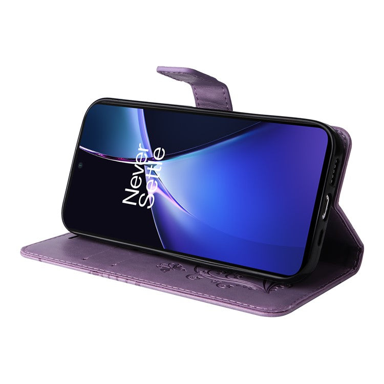 KT Imprinting Flower Series-2 For OnePlus Nord CE4 Lite 5G / Oppo K12x 5G (China) Case Floral Butterfly Leather Phone Cover Card Holder - Light Purple