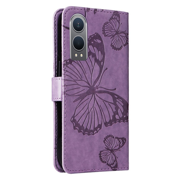 KT Imprinting Flower Series-2 For OnePlus Nord CE4 Lite 5G / Oppo K12x 5G (China) Case Floral Butterfly Leather Phone Cover Card Holder - Light Purple