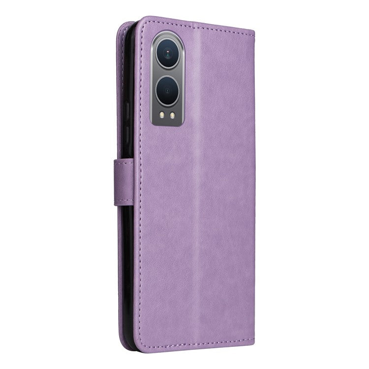 KT Imprinting Flower Series-4 For OnePlus Nord CE4 Lite 5G / Oppo K12x 5G (China) Case Cat Bee Protective Flip Leather Phone Cover - Light Purple
