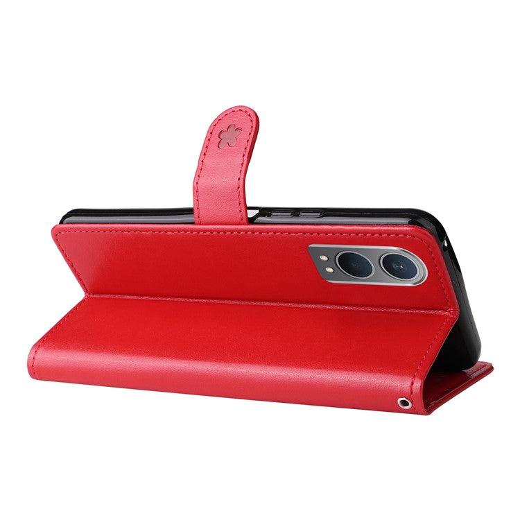 KT Imprinting Flower Series-4 For OnePlus Nord CE4 Lite 5G / Oppo K12x 5G (China) Case Cat Bee Protective Flip Leather Phone Cover - Red