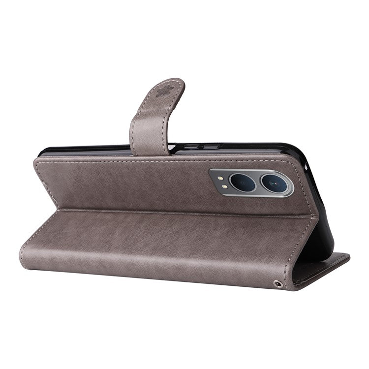 KT Imprinting Flower Series-4 For OnePlus Nord CE4 Lite 5G / Oppo K12x 5G (China) Case Cat Bee Protective Flip Leather Phone Cover - Grey