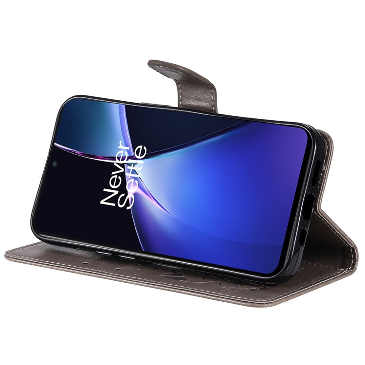 KT Imprinting Flower Series-4 For OnePlus Nord CE4 Lite 5G / Oppo K12x 5G (China) Case Cat Bee Protective Flip Leather Phone Cover - Grey