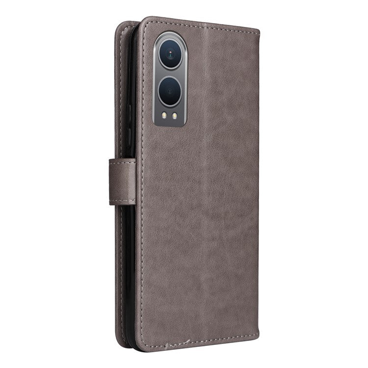 KT Imprinting Flower Series-4 For OnePlus Nord CE4 Lite 5G / Oppo K12x 5G (China) Case Cat Bee Protective Flip Leather Phone Cover - Grey