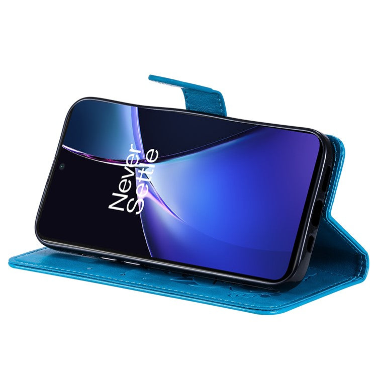 KT Imprinting Flower Series-4 For OnePlus Nord CE4 Lite 5G / Oppo K12x 5G (China) Case Cat Bee Protective Flip Leather Phone Cover - Blue