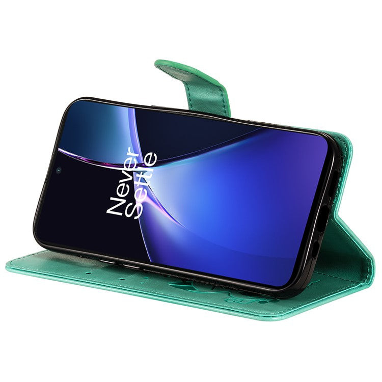 KT Imprinting Flower Series-4 For OnePlus Nord CE4 Lite 5G / Oppo K12x 5G (China) Case Cat Bee Protective Flip Leather Phone Cover - Green