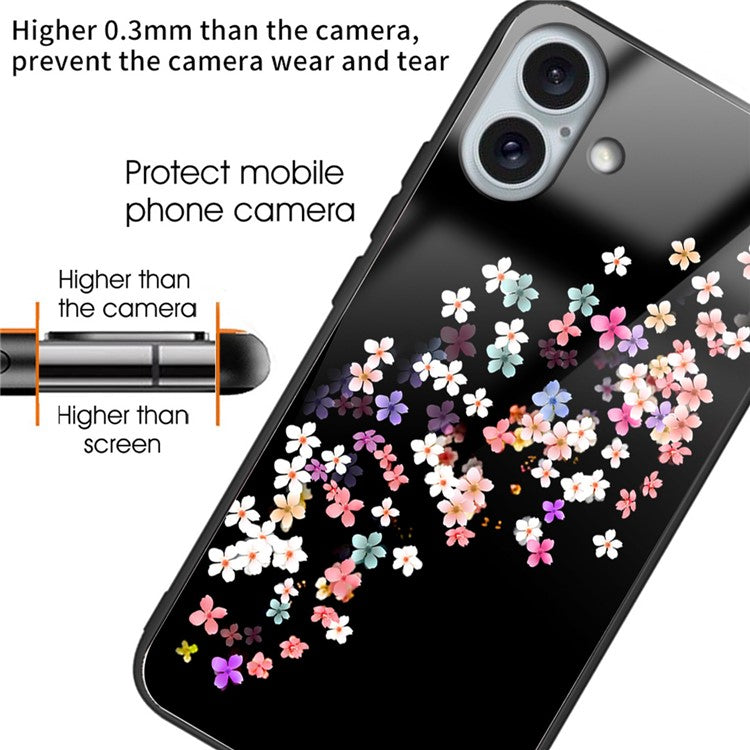 For iPhone 16 Case Tempered Glass TPU Drop-Proof Phone Cover Pattern Printing - Style D