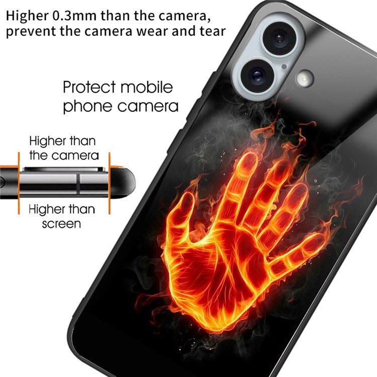 For iPhone 16 Case Tempered Glass TPU Drop-Proof Phone Cover Pattern Printing - Style H
