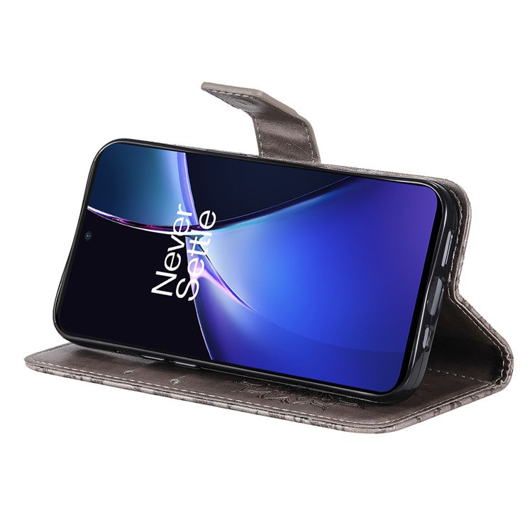 KT Imprinting Flower Series-1 For OnePlus Nord CE4 Lite 5G / Oppo K12x 5G (China) Case Sunflower Leather Card Holder Folio Phone Cover - Grey