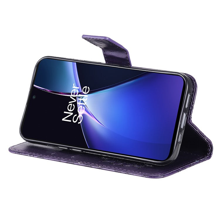 KT Imprinting Flower Series-1 For OnePlus Nord CE4 Lite 5G / Oppo K12x 5G (China) Case Sunflower Leather Card Holder Folio Phone Cover - Purple