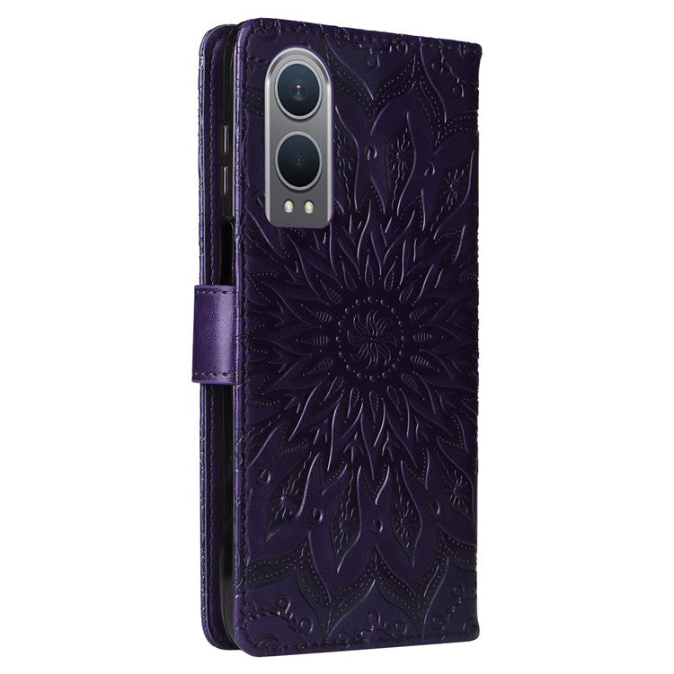 KT Imprinting Flower Series-1 For OnePlus Nord CE4 Lite 5G / Oppo K12x 5G (China) Case Sunflower Leather Card Holder Folio Phone Cover - Purple