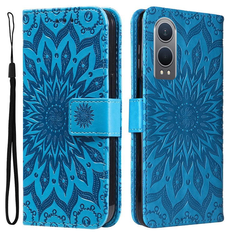 KT Imprinting Flower Series-1 For OnePlus Nord CE4 Lite 5G / Oppo K12x 5G (China) Case Sunflower Leather Card Holder Folio Phone Cover - Blue