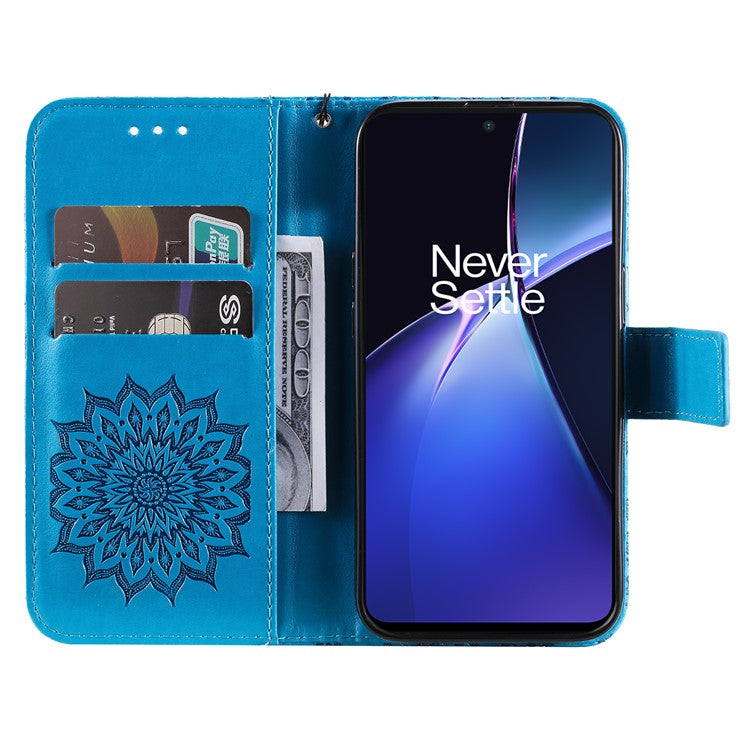 KT Imprinting Flower Series-1 For OnePlus Nord CE4 Lite 5G / Oppo K12x 5G (China) Case Sunflower Leather Card Holder Folio Phone Cover - Blue