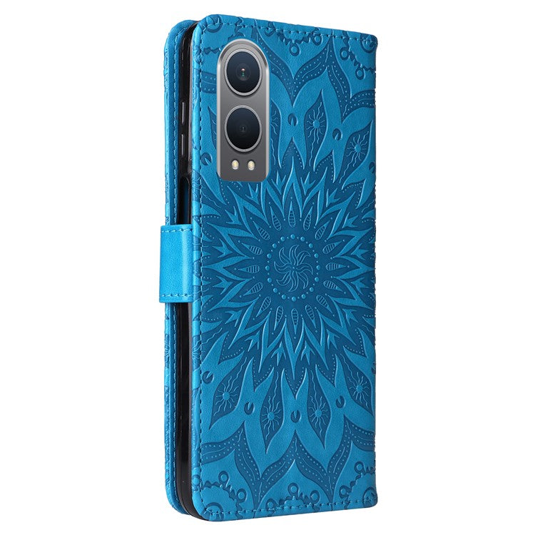 KT Imprinting Flower Series-1 For OnePlus Nord CE4 Lite 5G / Oppo K12x 5G (China) Case Sunflower Leather Card Holder Folio Phone Cover - Blue