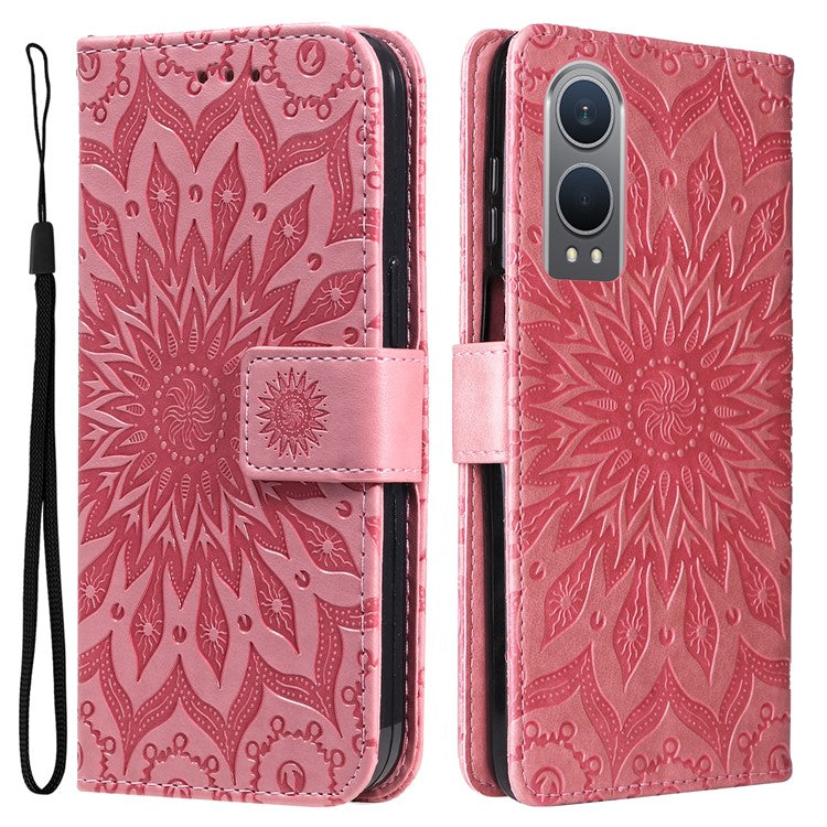 KT Imprinting Flower Series-1 For OnePlus Nord CE4 Lite 5G / Oppo K12x 5G (China) Case Sunflower Leather Card Holder Folio Phone Cover - Pink