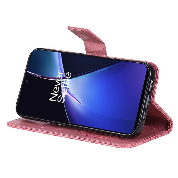 KT Imprinting Flower Series-1 For OnePlus Nord CE4 Lite 5G / Oppo K12x 5G (China) Case Sunflower Leather Card Holder Folio Phone Cover - Pink