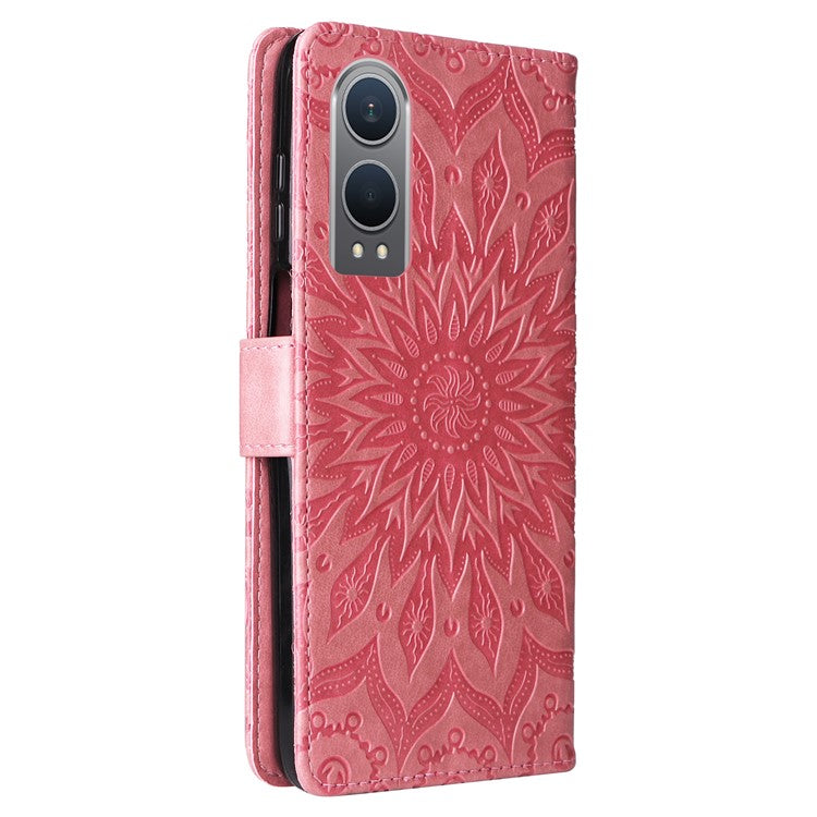 KT Imprinting Flower Series-1 For OnePlus Nord CE4 Lite 5G / Oppo K12x 5G (China) Case Sunflower Leather Card Holder Folio Phone Cover - Pink