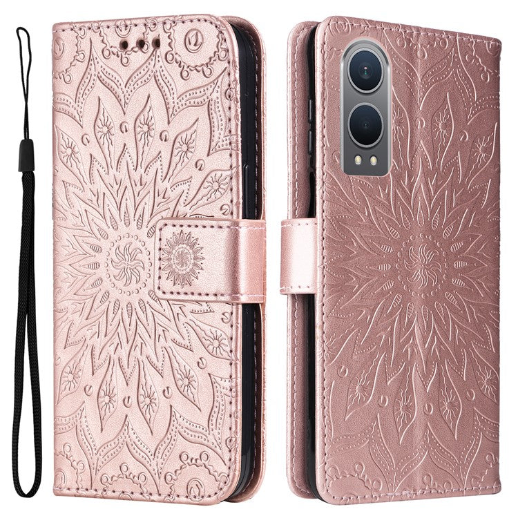 KT Imprinting Flower Series-1 For OnePlus Nord CE4 Lite 5G / Oppo K12x 5G (China) Case Sunflower Leather Card Holder Folio Phone Cover - Rose Gold
