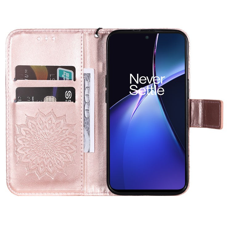 KT Imprinting Flower Series-1 For OnePlus Nord CE4 Lite 5G / Oppo K12x 5G (China) Case Sunflower Leather Card Holder Folio Phone Cover - Rose Gold