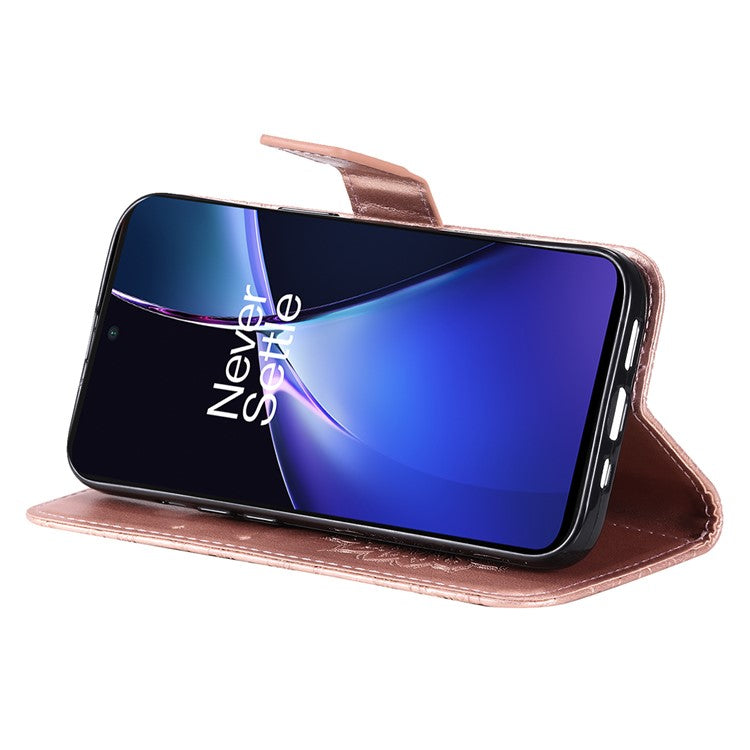 KT Imprinting Flower Series-1 For OnePlus Nord CE4 Lite 5G / Oppo K12x 5G (China) Case Sunflower Leather Card Holder Folio Phone Cover - Rose Gold