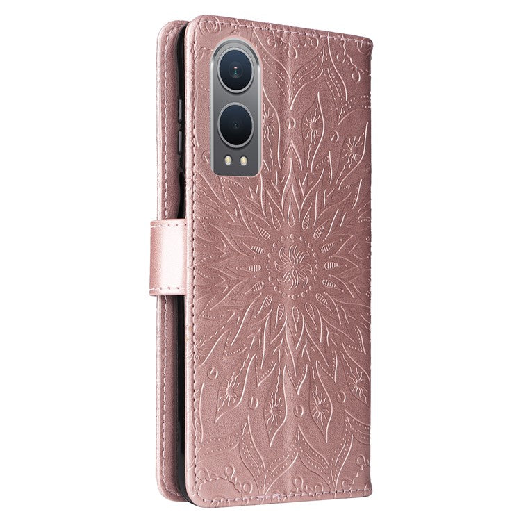 KT Imprinting Flower Series-1 For OnePlus Nord CE4 Lite 5G / Oppo K12x 5G (China) Case Sunflower Leather Card Holder Folio Phone Cover - Rose Gold