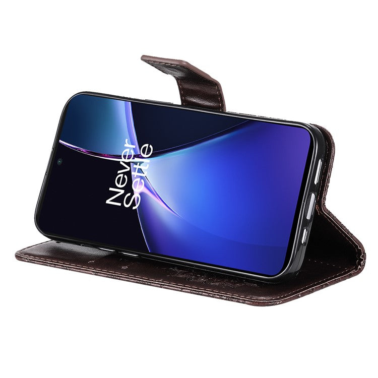 KT Imprinting Flower Series-1 For OnePlus Nord CE4 Lite 5G / Oppo K12x 5G (China) Case Sunflower Leather Card Holder Folio Phone Cover - Brown