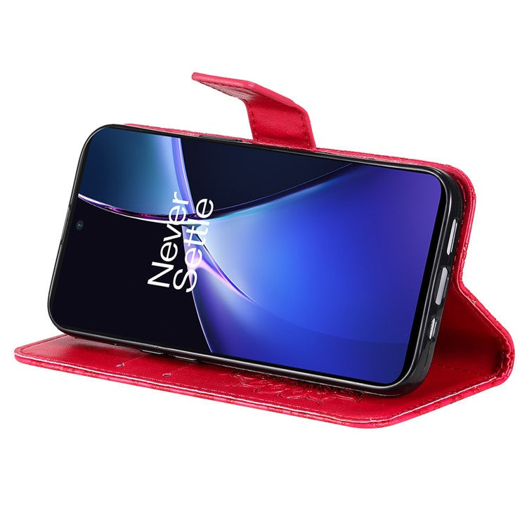 KT Imprinting Flower Series-1 For OnePlus Nord CE4 Lite 5G / Oppo K12x 5G (China) Case Sunflower Leather Card Holder Folio Phone Cover - Red