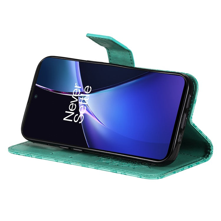 KT Imprinting Flower Series-1 For OnePlus Nord CE4 Lite 5G / Oppo K12x 5G (China) Case Sunflower Leather Card Holder Folio Phone Cover - Green